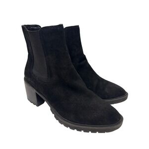 Vince Camuto size 8 Black Suede Alesher Block Heel Lug Sole Ankle Boots